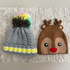 Gray and Brown Knit Beanie Set